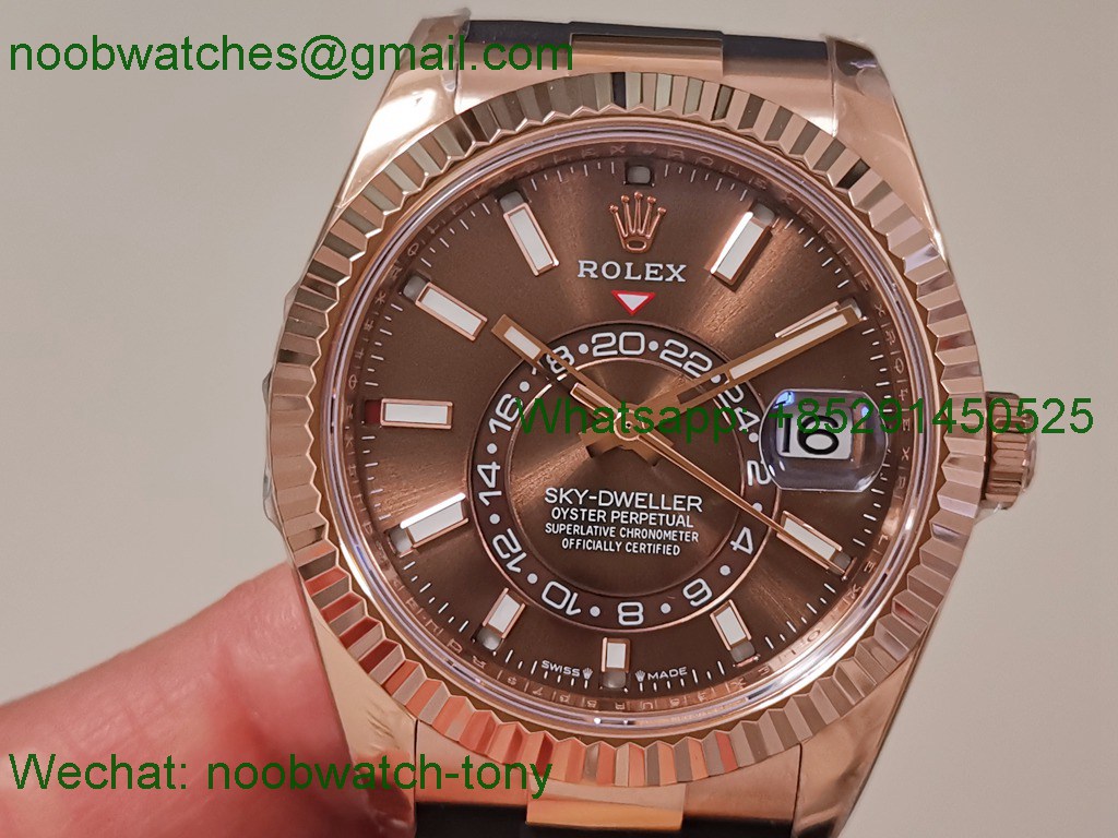 Replica Rolex Sky-Dweller 336235 Gain Weight Rose Gold ZF SuperCLone Brown Dial Rubber 2824