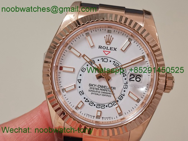 Replica Rolex Sky-Dweller 336235 Gain Weight Rose Gold ZF SuperCLone White Dial Rubber 2824