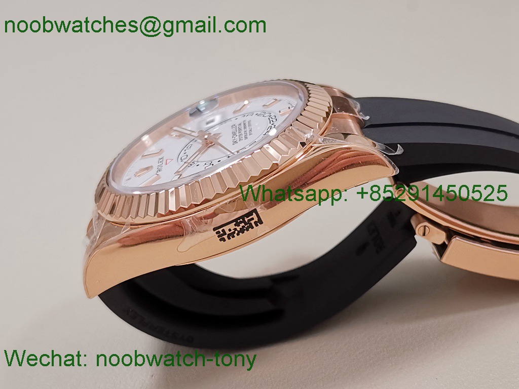 Replica Rolex Sky-Dweller 336235 Gain Weight Rose Gold ZF SuperCLone White Dial Rubber 2824
