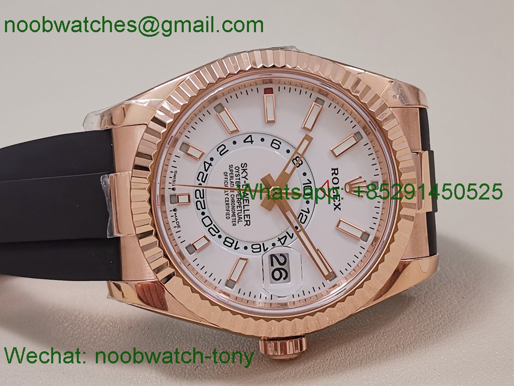 Replica Rolex Sky-Dweller 336235 Gain Weight Rose Gold ZF SuperCLone White Dial Rubber 2824