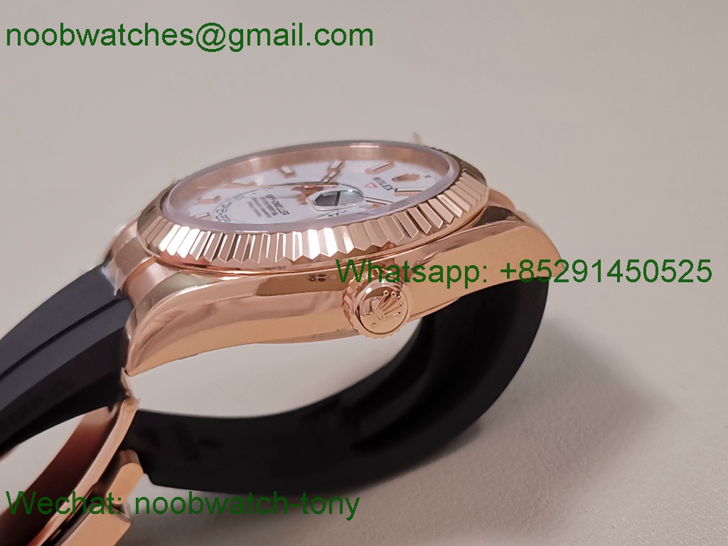 Replica Rolex Sky-Dweller 336235 Gain Weight Rose Gold ZF SuperCLone White Dial Rubber 2824