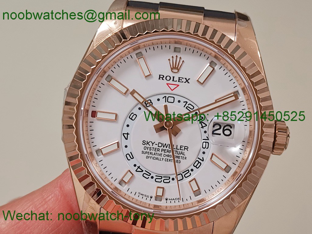 Replica Rolex Sky-Dweller 336235 Gain Weight Rose Gold ZF SuperCLone White Dial Rubber 2824
