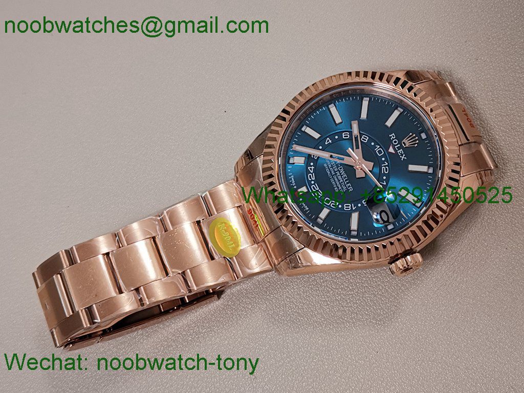 Replica Rolex Sky-Dweller 326935 Rose Gold Noob Best Blue Dial Oyster