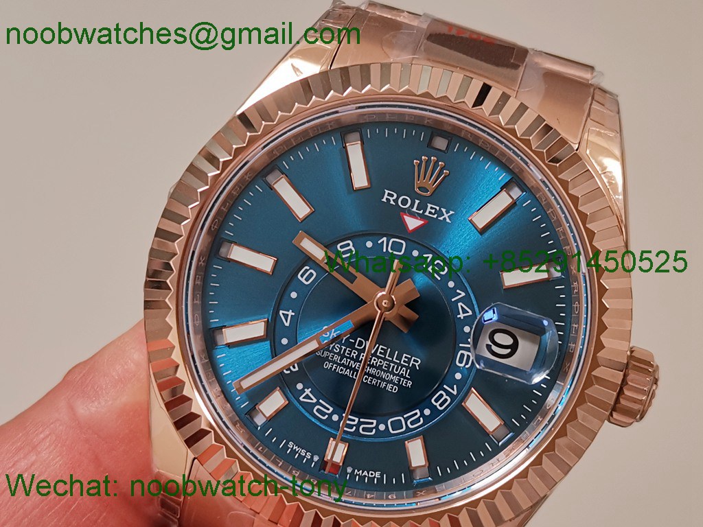 Replica Rolex Sky-Dweller 326935 Rose Gold Noob Best Blue Dial Oyster