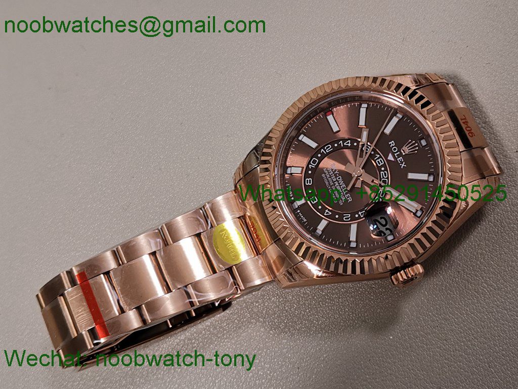 Replica Rolex Sky-Dweller 326935 Rose Gold Noob Best Brown Dial Oyster