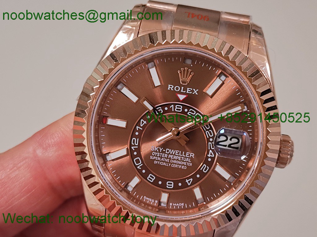 Replica Rolex Sky-Dweller 326935 Rose Gold Noob Best Brown Dial Oyster