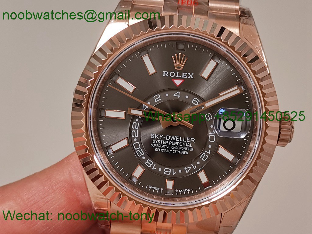 Replica Rolex Sky-Dweller 326935 Rose Gold Noob Best Gray Dial Julibee 
