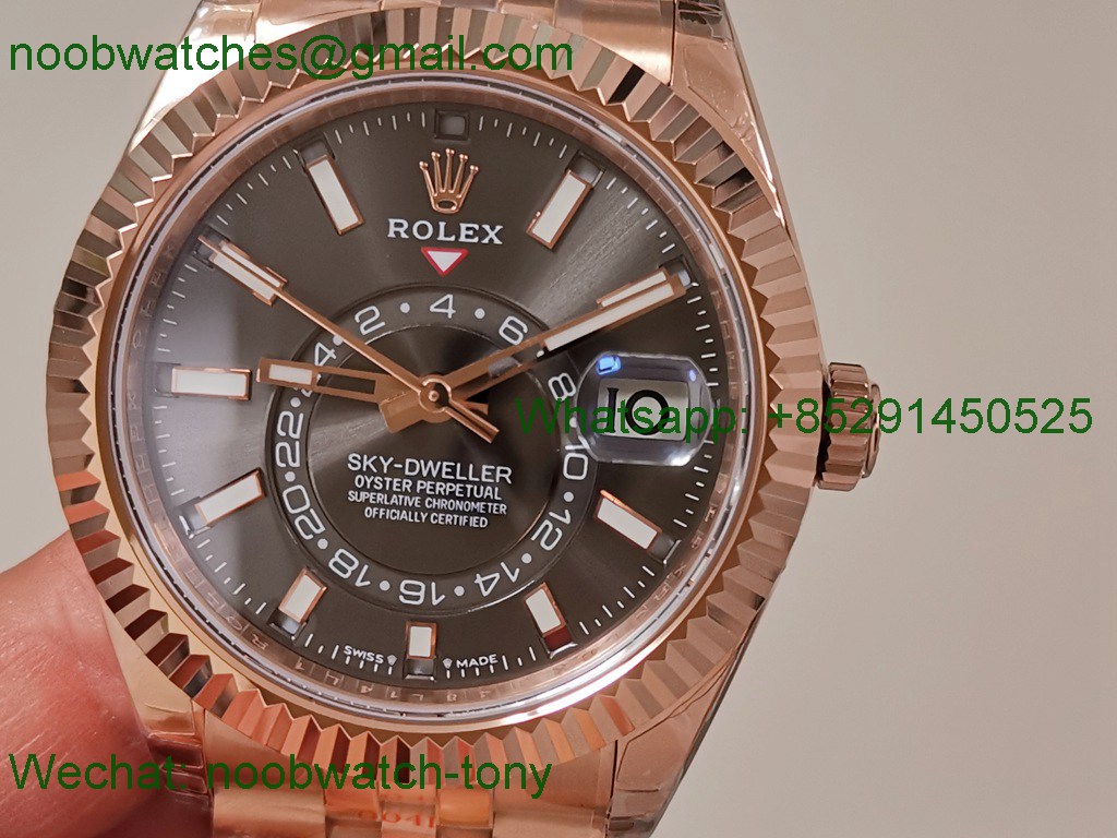 Replica Rolex Sky-Dweller 326935 Rose Gold Noob Best Gray Dial Julibee 