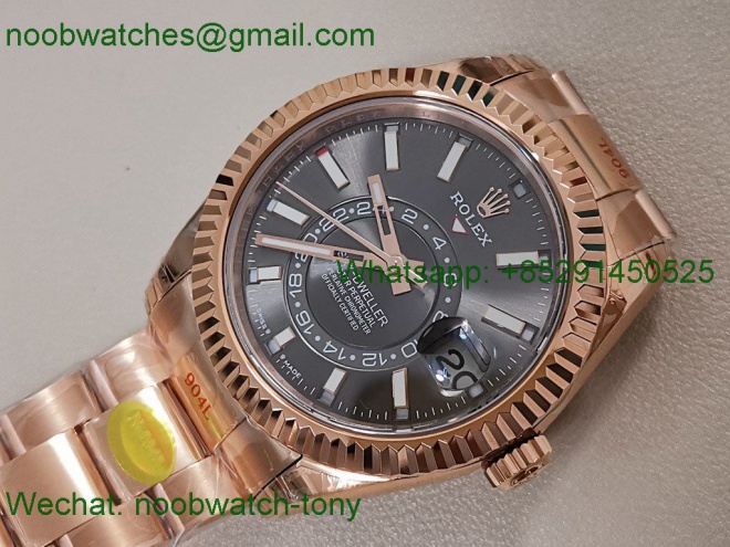 Replica Rolex Sky-Dweller 326935 Rose Gold Noob Best Gray Dial Oyster