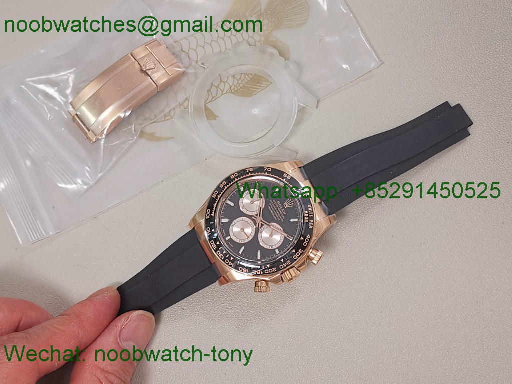 Replica Rolex Daytona 126515 Rose Gold Clean 1:1 Best SuperCLone Black Dial Oysterflex SH4131