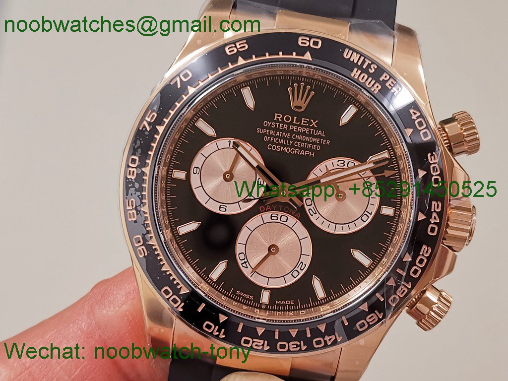 Replica Rolex Daytona 126515 Rose Gold Clean 1:1 Best SuperCLone Black Dial Oysterflex SH4131