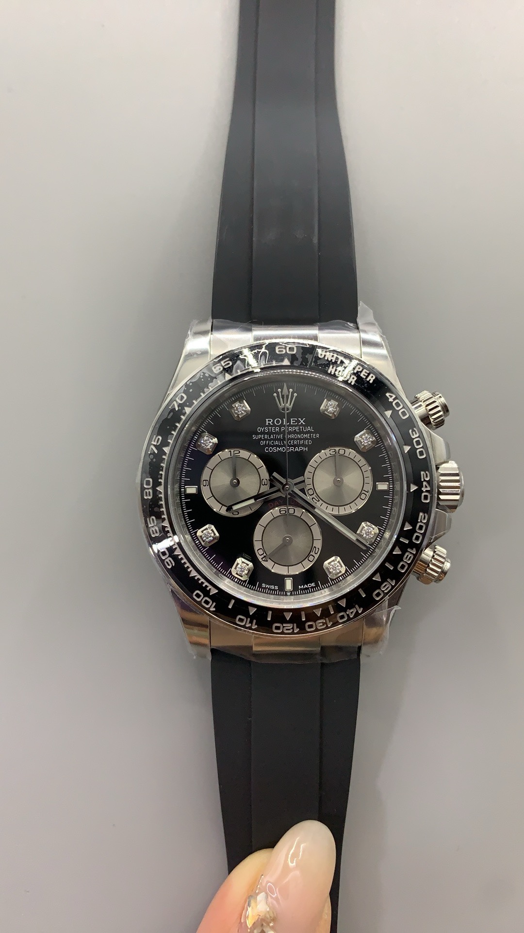 Replica Rolex Daytona 126519 Clean 1:1 Best SuperClone Black Diamond Dial Oysterflex SH4131