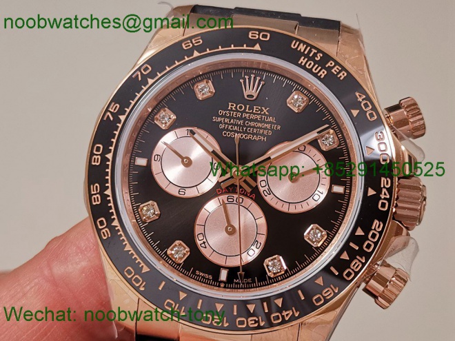 Replica Rolex Daytona 126515 Rose Gold QF Gain Weight 1:1 Best SuperClone Black Dial Diamonds Oysterflex SH4131 V11