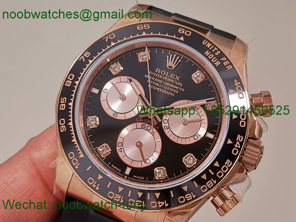 Replica Rolex Daytona 126515 Rose Gold QF Gain Weight 1:1 Best SuperClone Black Dial Diamonds Oysterflex SH4131 V11