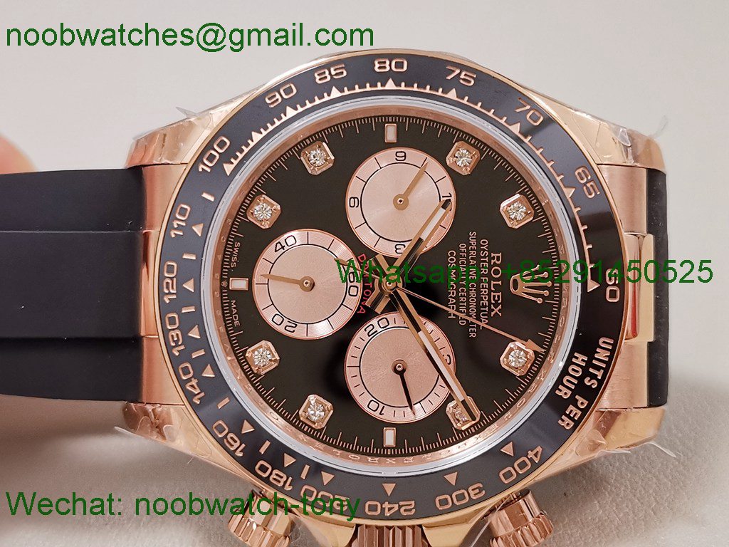 Replica Rolex Daytona 126515 Rose Gold QF Gain Weight 1:1 Best SuperClone Black Dial Diamonds Oysterflex SH4131 V11