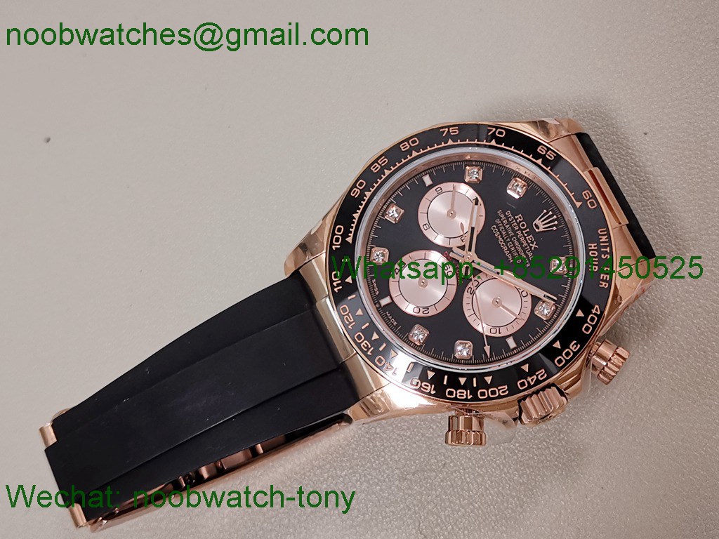 Replica Rolex Daytona 126515 Rose Gold QF Gain Weight 1:1 Best SuperClone Black Dial Diamonds Oysterflex SH4131 V11