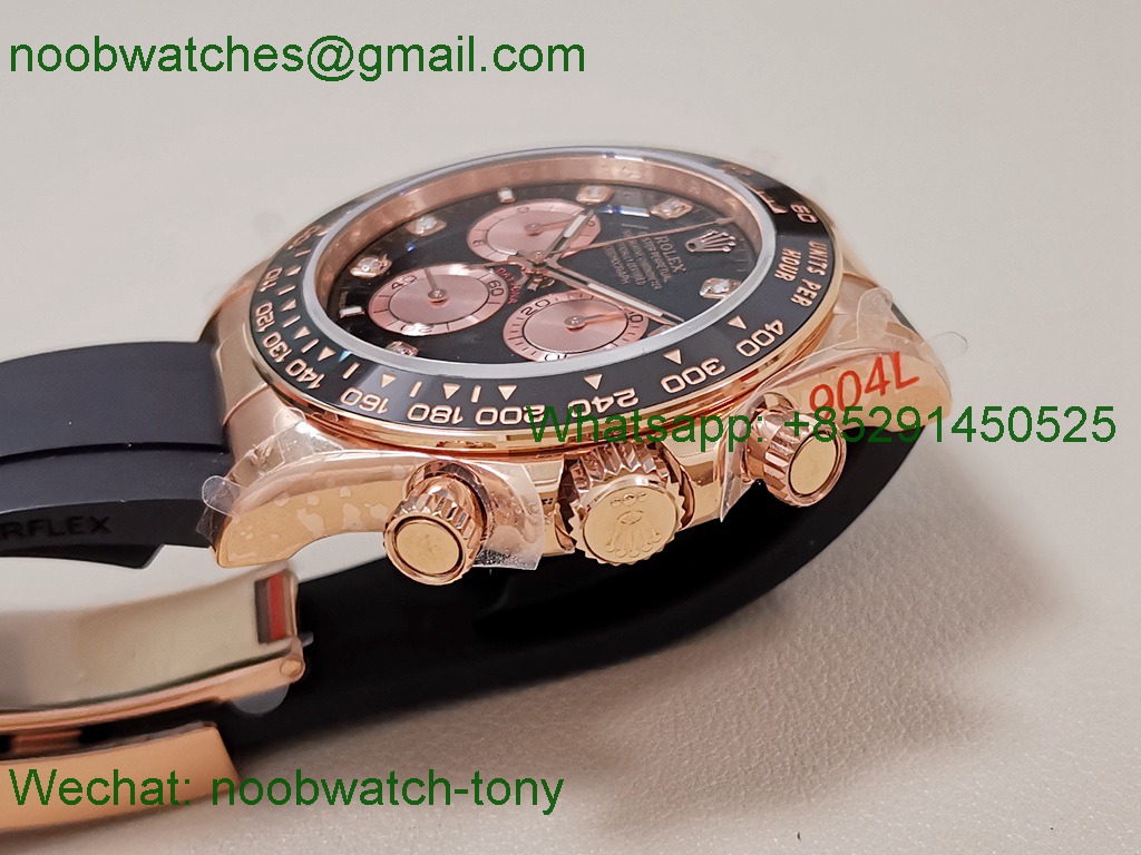 Replica Rolex Daytona 126515 Rose Gold QF Gain Weight 1:1 Best SuperClone Black Dial Diamonds Oysterflex SH4131 V11