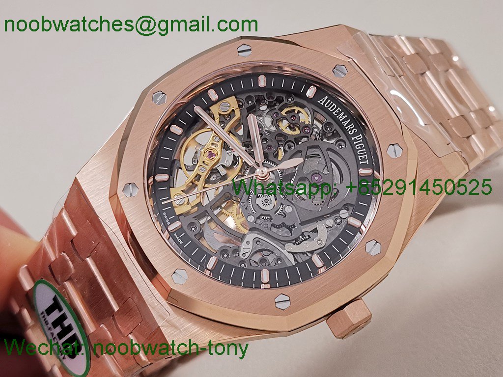 Replica Audemars Piguet AP Royal Oak 15407 Rose Gold Openworked THBF 1:1 Best SuperClone SA3132 V2