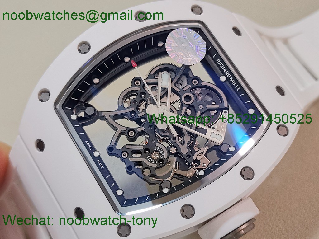Replica Richard Mille RM055 White Ceramic ZF V3 1:1 SuperCLone Skeleton RMUL2 