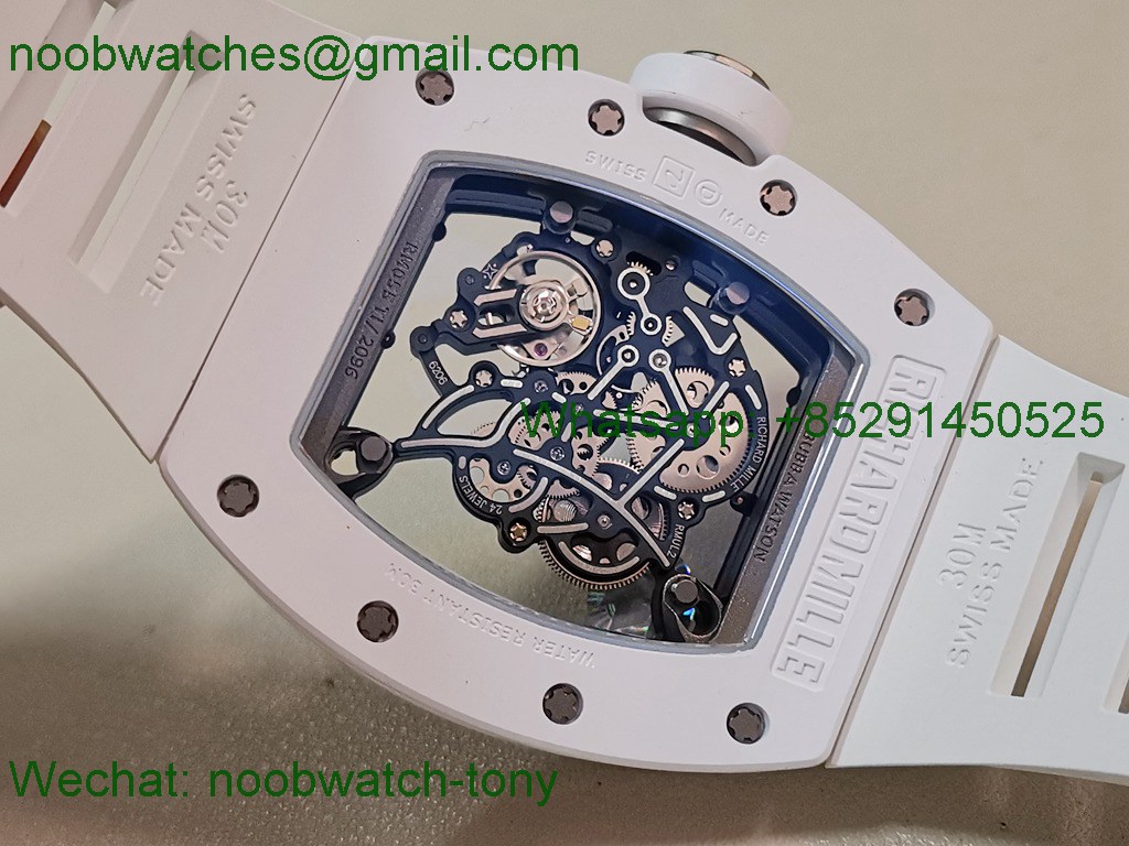 Replica Richard Mille RM055 White Ceramic ZF V3 1:1 SuperCLone Skeleton RMUL2 