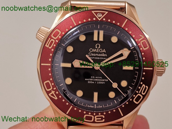 Replica OMEGA Seamaster 300M Diver Rose Gold VSF 1:1 Best SuperCLone Black Dial Red Bezel A8806