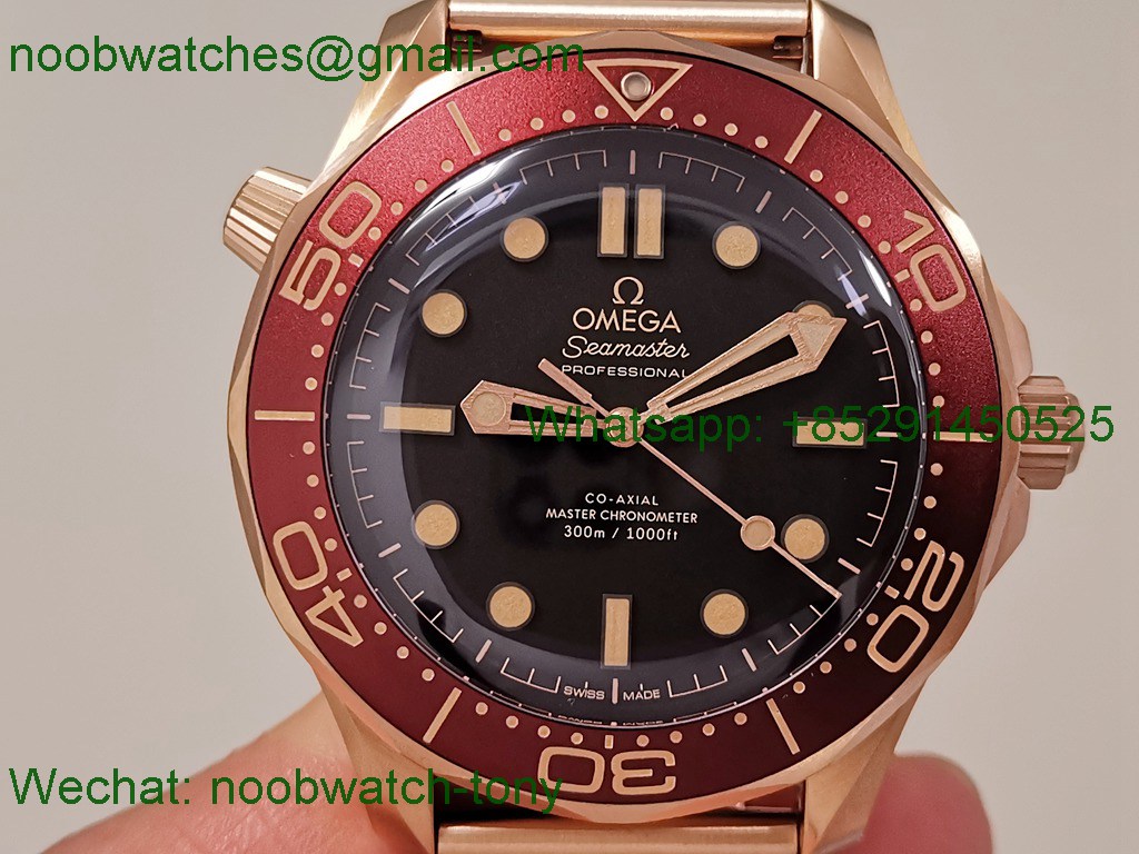 Replica OMEGA Seamaster 300M Diver Rose Gold VSF 1:1 Best SuperCLone Black Dial Red Bezel A8806