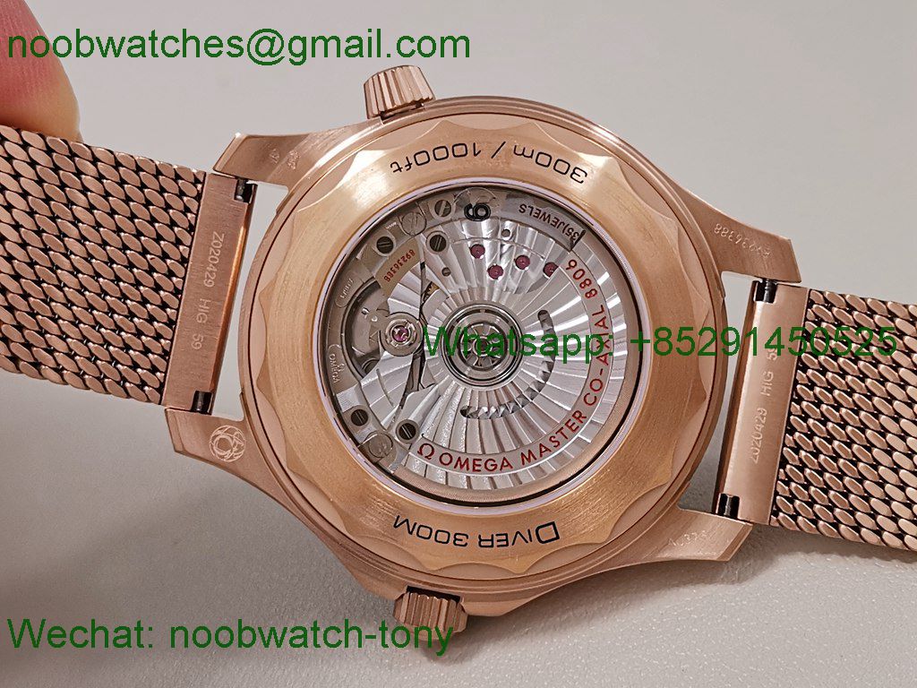 Replica OMEGA Seamaster 300M Diver Rose Gold VSF 1:1 Best SuperCLone Black Dial Red Bezel A8806