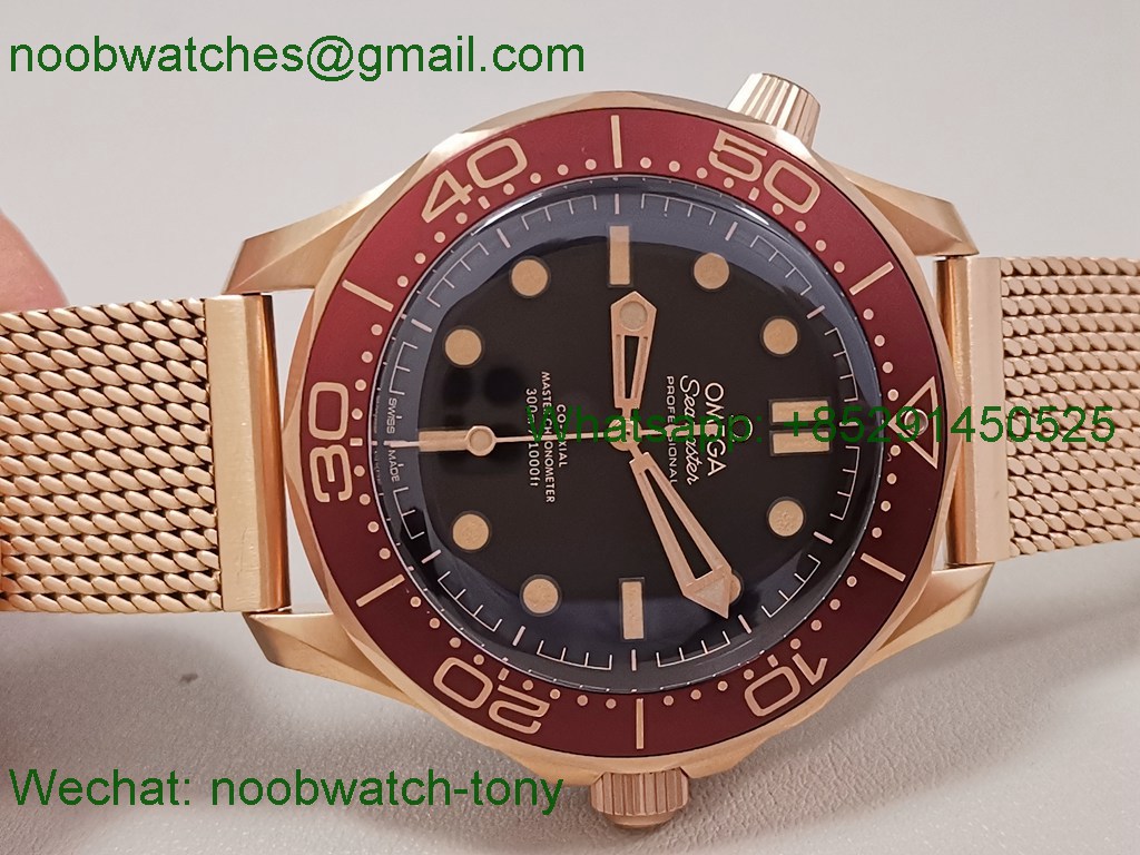 Replica OMEGA Seamaster 300M Diver Rose Gold VSF 1:1 Best SuperCLone Black Dial Red Bezel A8806
