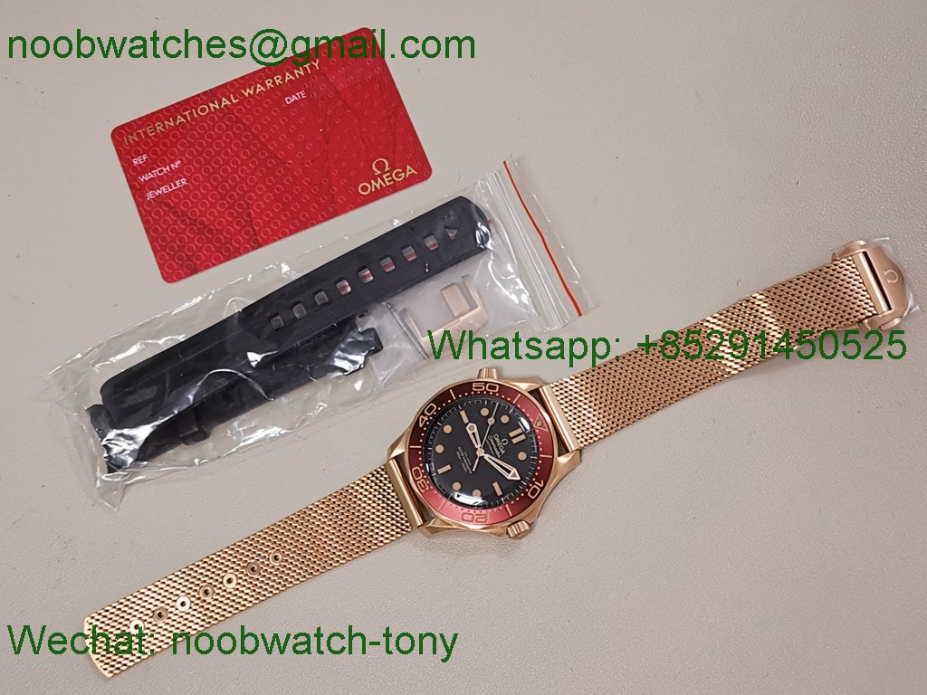 Replica OMEGA Seamaster 300M Diver Rose Gold VSF 1:1 Best SuperCLone Black Dial Red Bezel A8806