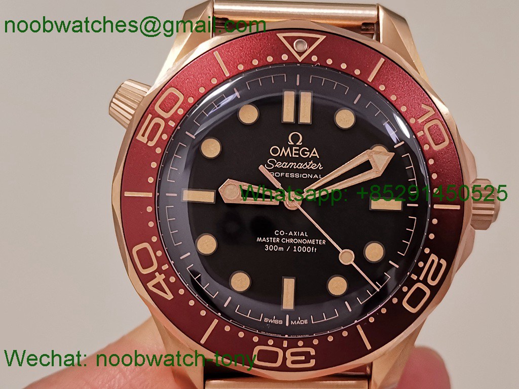 Replica OMEGA Seamaster 300M Diver Rose Gold VSF 1:1 Best SuperCLone Black Dial Red Bezel A8806