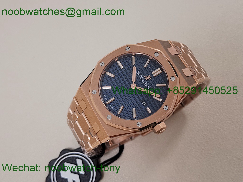 Replica Audemars Piguet AP Lady Royal Oak 33mm Rose Gold ZF 1:1 Best Superclone Blue Dial ETA Quartz