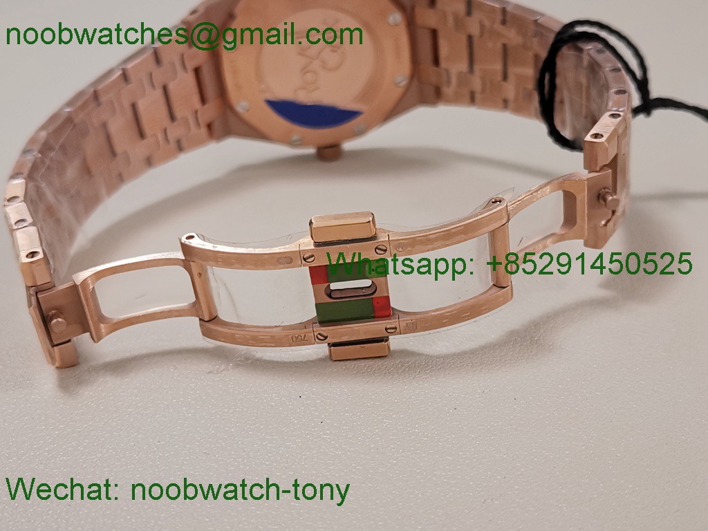 Replica Audemars Piguet AP Lady Royal Oak 33mm Rose Gold ZF 1:1 Best Superclone Blue Dial ETA Quartz
