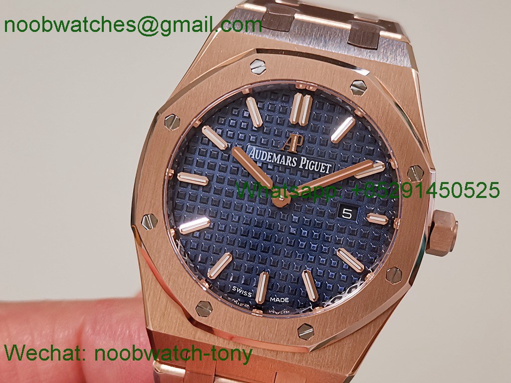 Replica Audemars Piguet AP Lady Royal Oak 33mm Rose Gold ZF 1:1 Best Superclone Blue Dial ETA Quartz