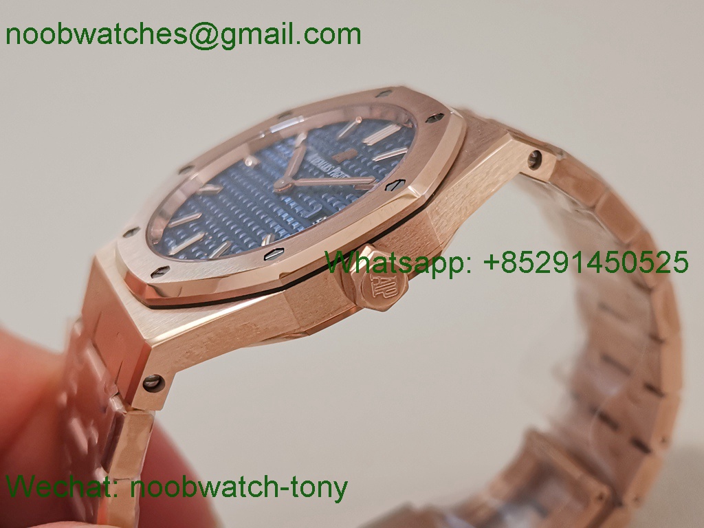 Replica Audemars Piguet AP Lady Royal Oak 33mm Rose Gold ZF 1:1 Best Superclone Blue Dial ETA Quartz