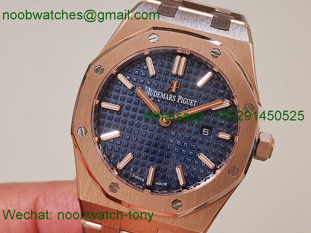 Replica Audemars Piguet AP Lady Royal Oak 33mm Rose Gold ZF 1:1 Best Superclone Blue Dial ETA Quartz