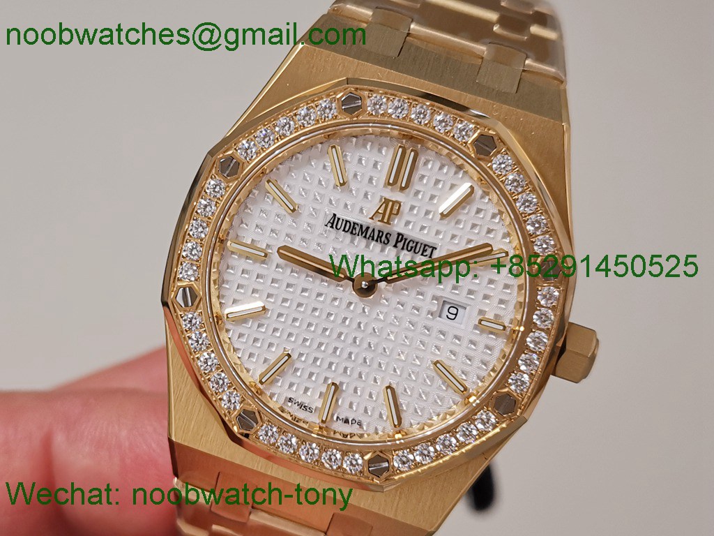 Replica Audemars Piguet AP Lady Royal Oak 33mm Yellow Gold ZF 1:1 Best White Dial Diamonds ETA Quartz