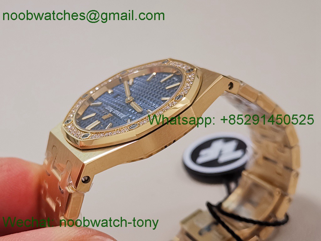 Replica Audemars Piguet AP Lady Royal Oak 33mm Yellow Gold ZF 1:1 Best Blue Dial Diamonds ETA Quartz