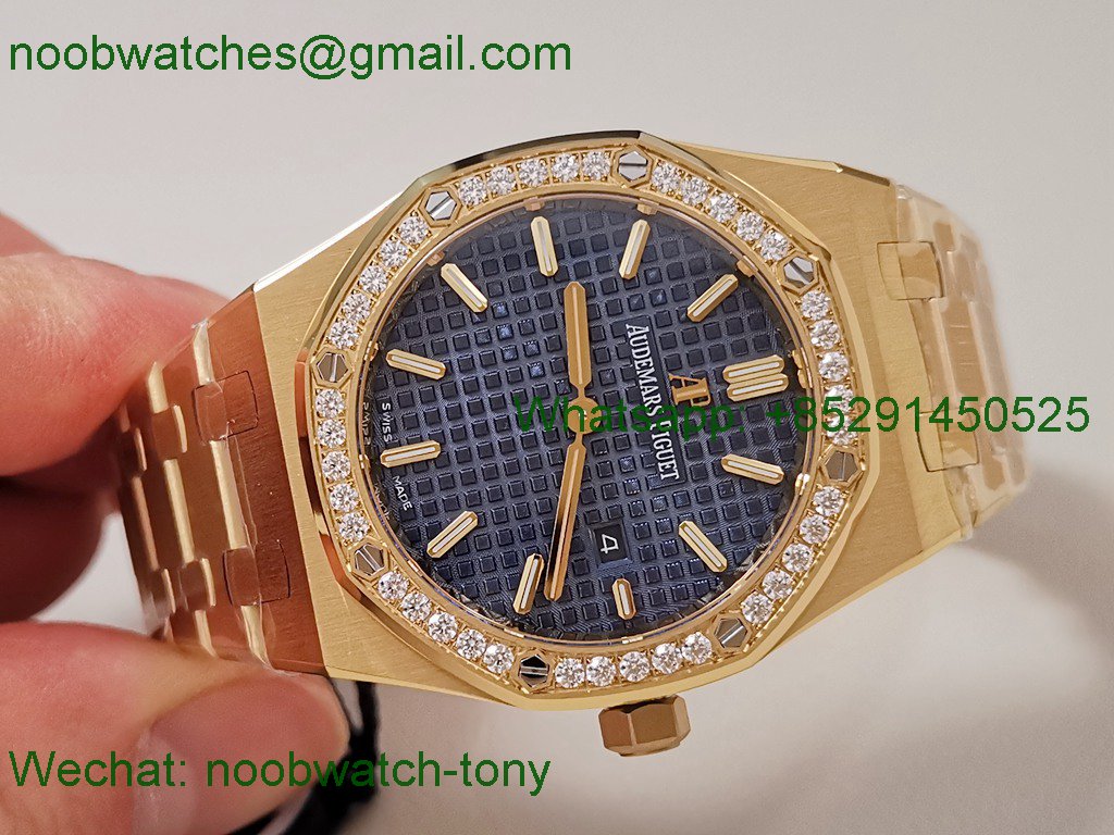 Replica Audemars Piguet AP Lady Royal Oak 33mm Yellow Gold ZF 1:1 Best Blue Dial Diamonds ETA Quartz