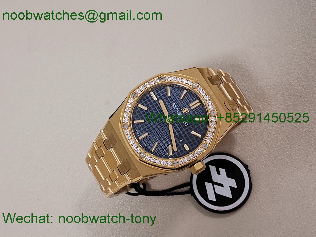 Replica Audemars Piguet AP Lady Royal Oak 33mm Yellow Gold ZF 1:1 Best Blue Dial Diamonds ETA Quartz