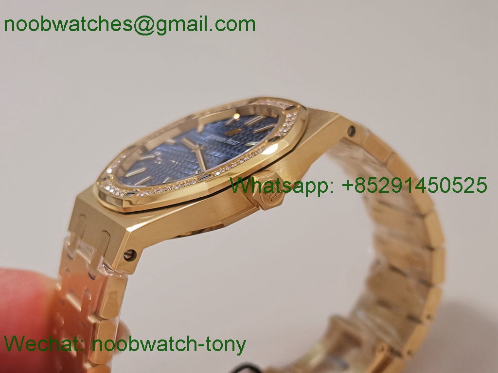 Replica Audemars Piguet AP Lady Royal Oak 33mm Yellow Gold ZF 1:1 Best Blue Dial Diamonds ETA Quartz