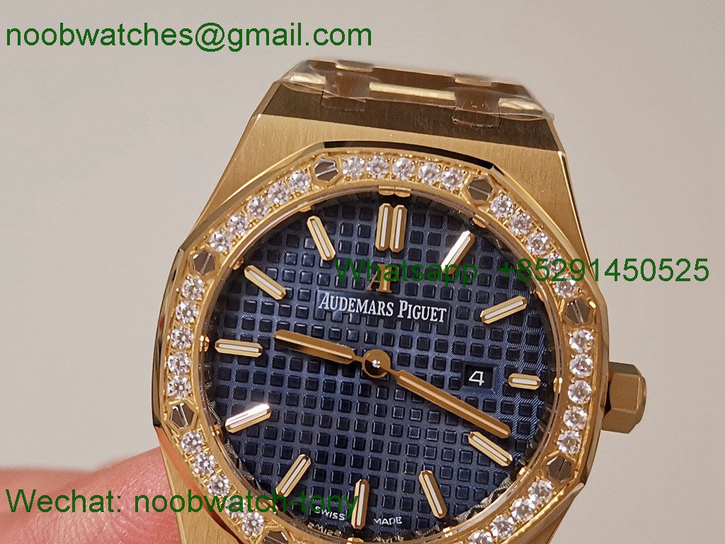 Replica Audemars Piguet AP Lady Royal Oak 33mm Yellow Gold ZF 1:1 Best Blue Dial Diamonds ETA Quartz