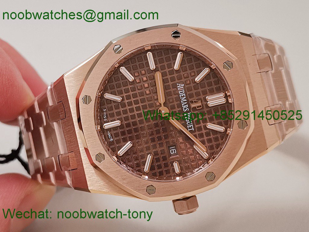 Replica Audemars Piguet AP Lady Royal Oak 33mm Rose Gold ZF 1:1 Best Superclone Brown Dial ETA Quartz