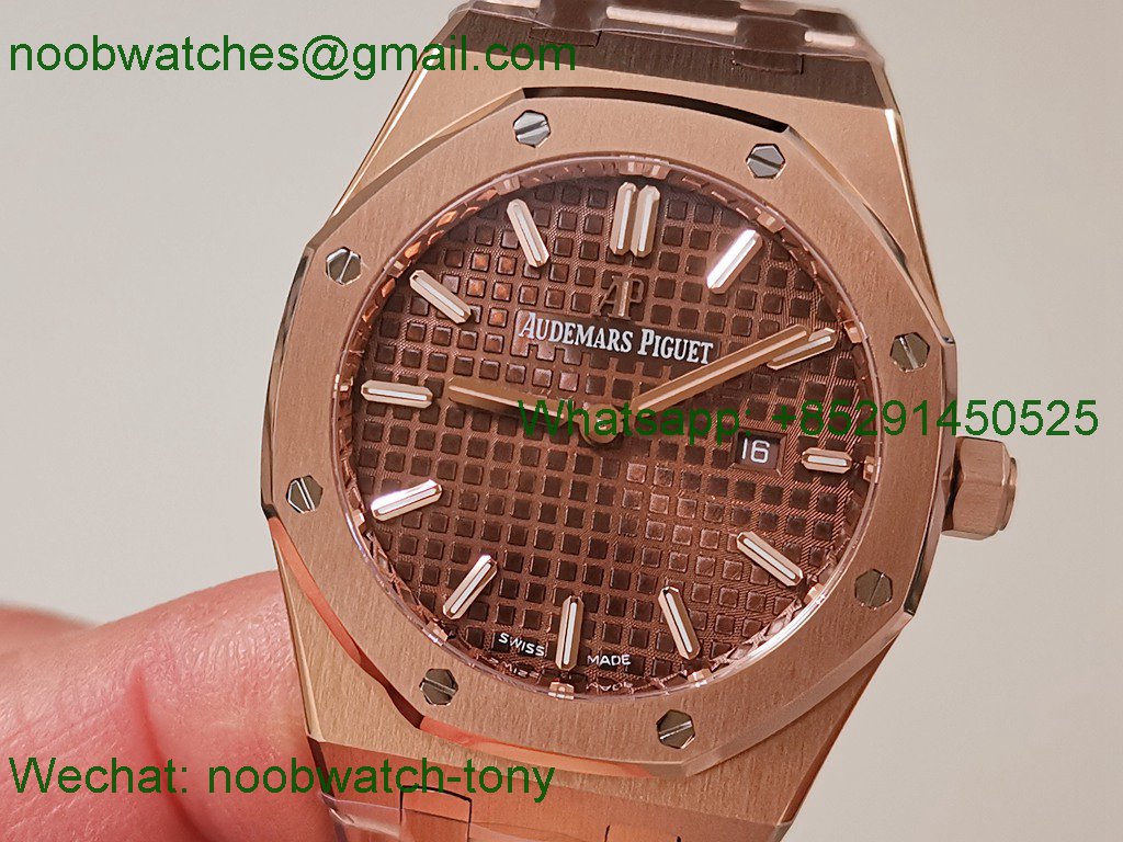 Replica Audemars Piguet AP Lady Royal Oak 33mm Rose Gold ZF 1:1 Best Superclone Brown Dial ETA Quartz
