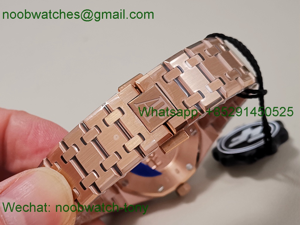 Replica Audemars Piguet AP Lady Royal Oak 33mm Rose Gold ZF 1:1 Best White Dial Diamonds ETA Quartz