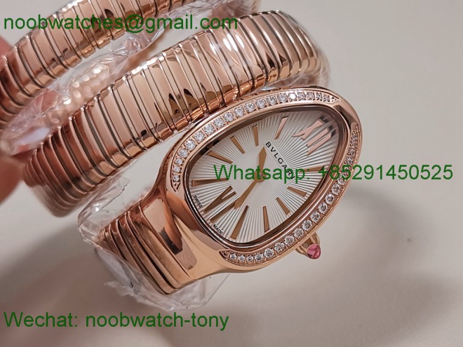 Replica Bvlgari Serpenti 35mm Diamonds Rose Gold BVF 1:1 SuperCLone White Dial Quartz