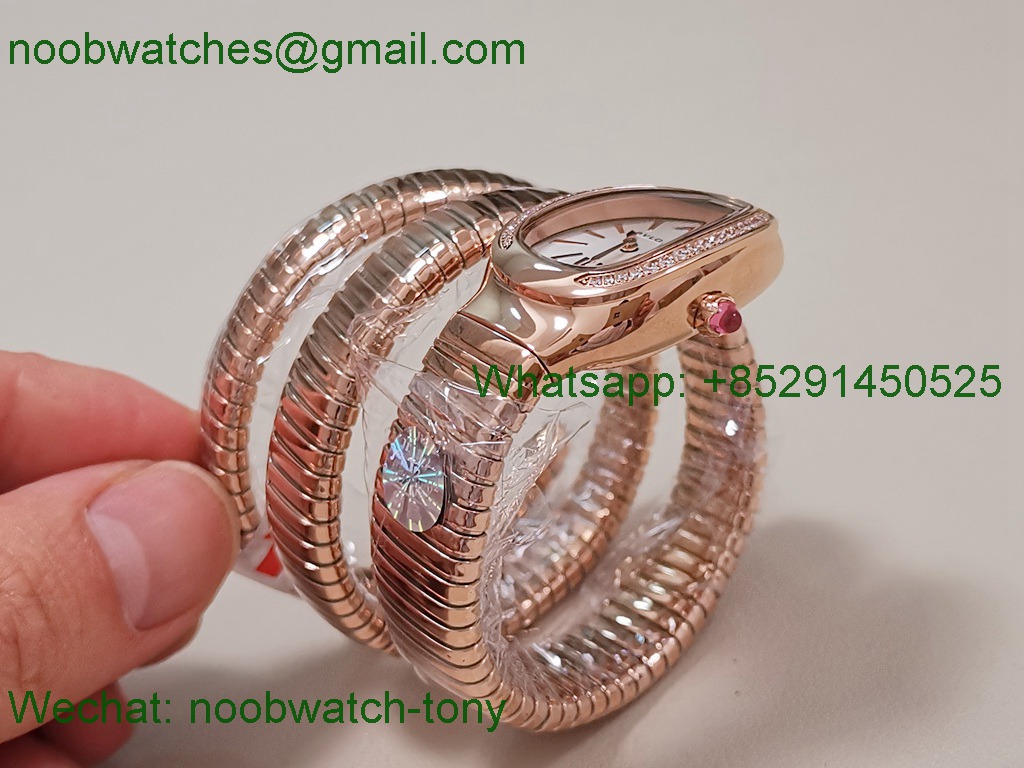 Replica Bvlgari Serpenti 35mm Diamonds Rose Gold BVF 1:1 SuperCLone White Dial Quartz