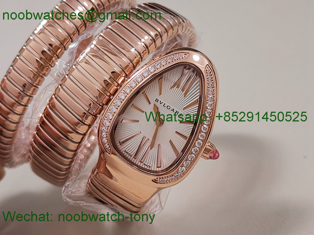 Replica Bvlgari Serpenti 35mm Diamonds Rose Gold BVF 1:1 SuperCLone White Dial Quartz