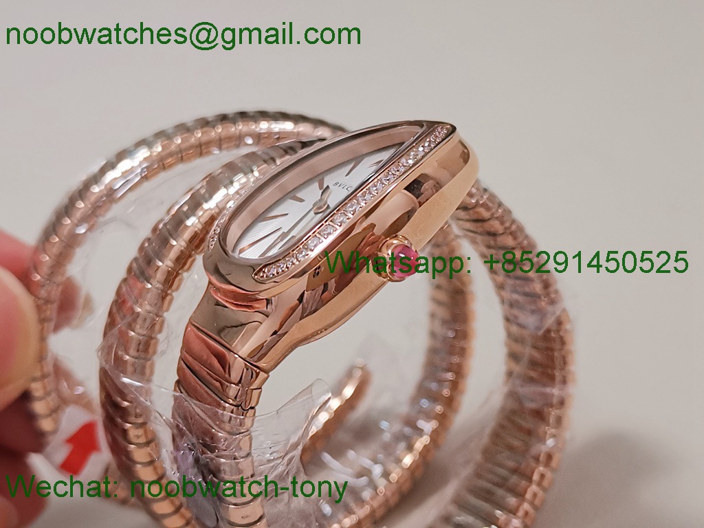 Replica Bvlgari Serpenti 35mm Diamonds Rose Gold BVF 1:1 SuperCLone White Dial Quartz