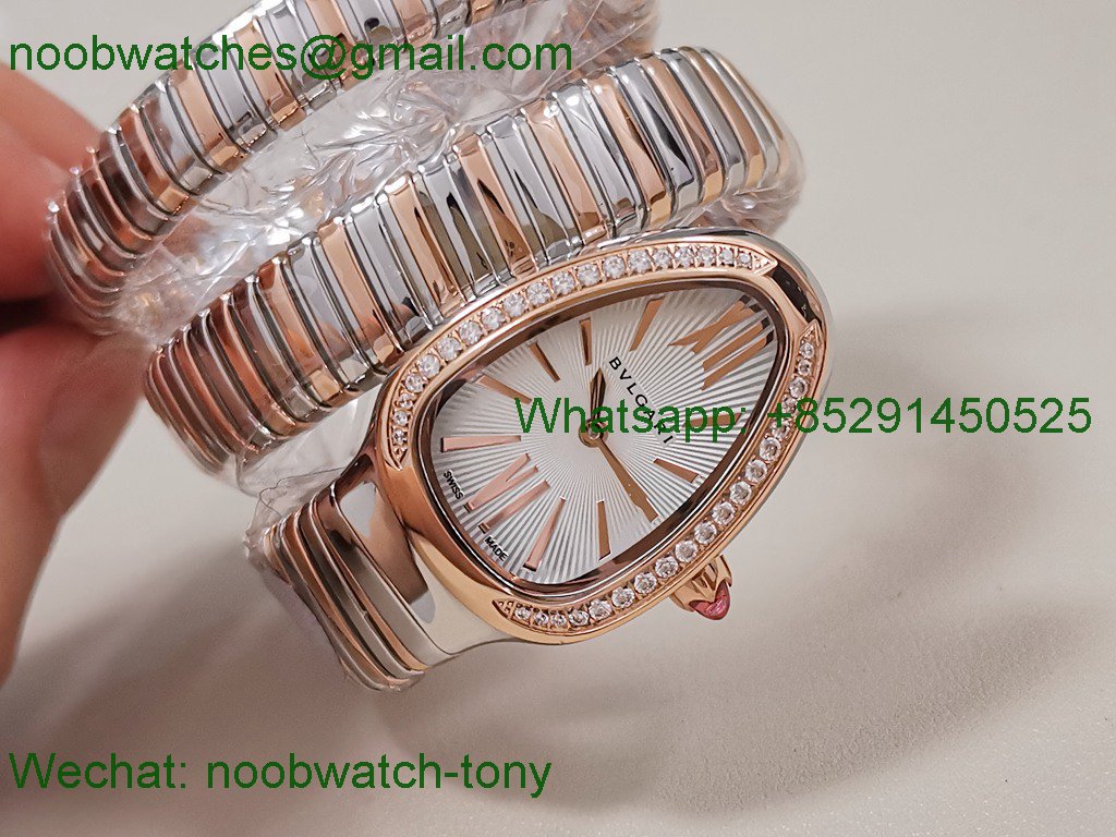 Replica Bvlgari Serpenti 35mm Diamonds Rose Gold SS BVF 1:1 SuperCLone White Dial Quartz