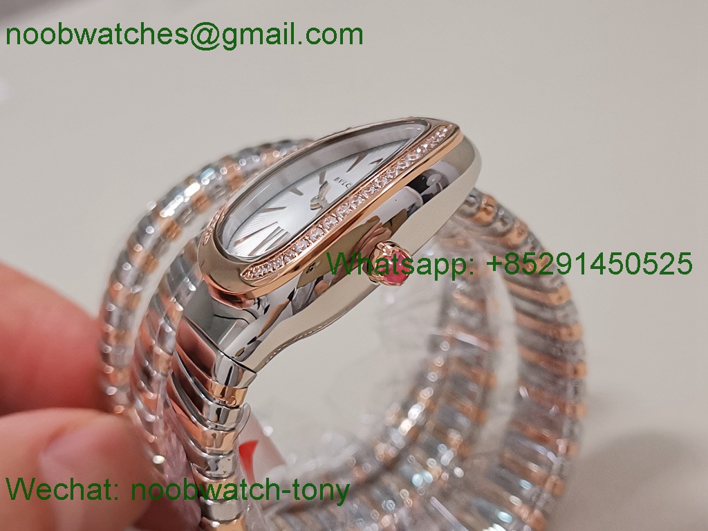 Replica Bvlgari Serpenti 35mm Diamonds Rose Gold SS BVF 1:1 SuperCLone White Dial Quartz